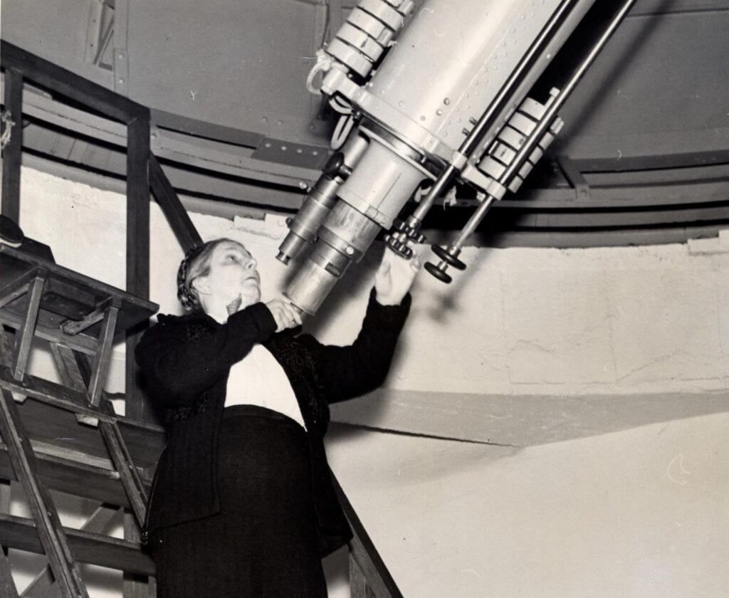 Astronomer Hazel Losh at telescope eyepiece